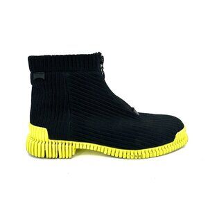 CAMPER Men's Pix Black Neon Yellow Ribbed Knit Zip Up Chunky Ankle Boots Size 9